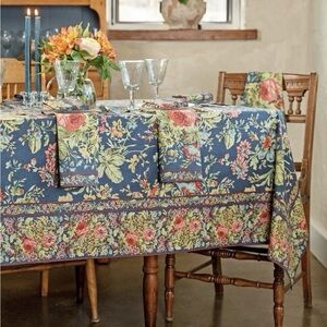 April Cornell Eternal Rose Floral Tablecloth 60 x 90 Navy Rose Rectangle EUC